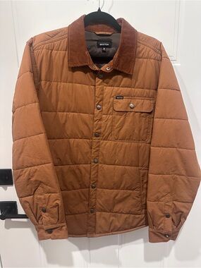 Brixton Quilted Puffer Jacket in Rust Brown with Corduroy Collar